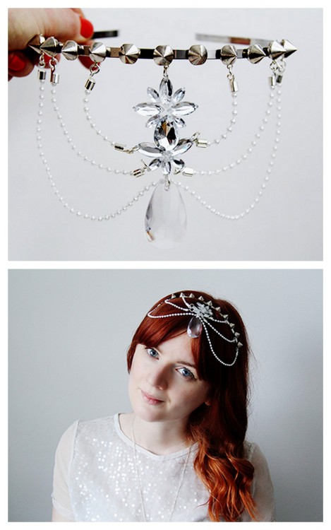 DIY Crystal Spike Headpiece Tutorial by Francesca Stone for Tuts+. For more DIY hair jewelry go here