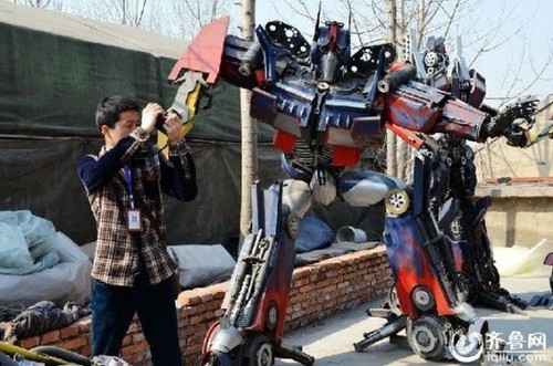 The workers at a junkyard in China decided to get creative by making giant Transformer statues from the scrap metal.