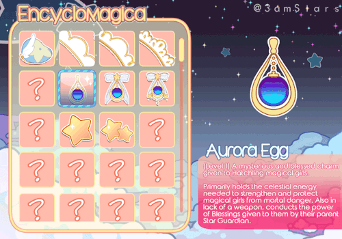 faux inventory/collectibles screen for my magical girl oc/world