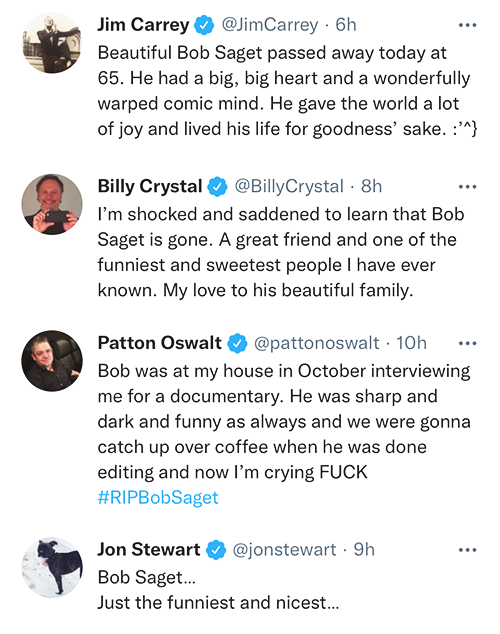 outtagum: Hollywood mourns the loss of beloved actor and comedian Bob Saget who passed away at the a