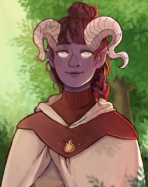 Started making my first DnD character! This is Hope Boneblaze, my Tiefling cleric.