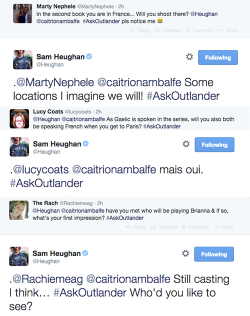 outlander-starz:  Season 2 tweets roundup 