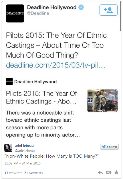 loverrtits:melaninaire:salon:People are rightfully angry at writer Nellie Andreevna’s notion that minorities are stealing white actors’ rolesthey’ve owned the world for so long they  think the sky is falling anytime someone else gets an opportunity.