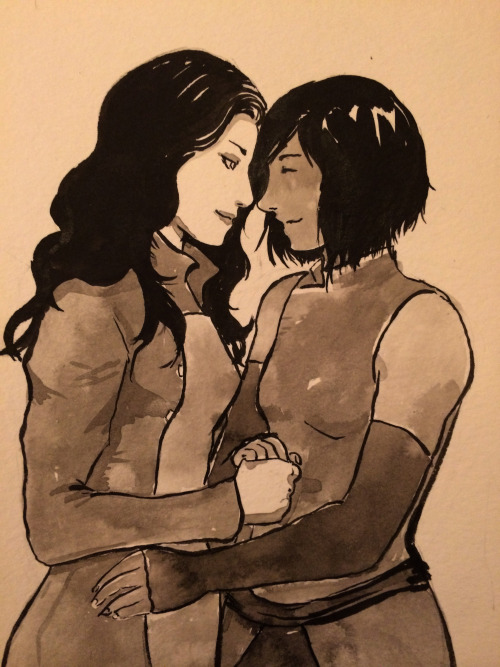 iahfy:  bevelation:  happy Ship-mas iahfy!  So sorry for being late, I couldn’t decide what to draw!  I had grand plans for multiple AUs but it seems cutesy sepia toned korrasami is what happened instead.    thanks! love everything here (´∀｀=)
