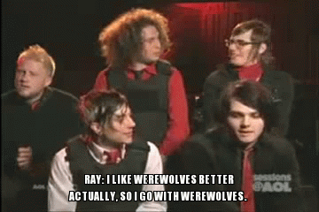 ierosway:gerardwhichwayarethepickles:Werewolves or vampires?i’ve always loved how frank and gerard l