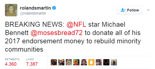 Michael Bennett is donating all his 2017 endorsement money to charity