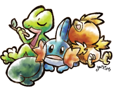 Hoenn and Kanto Starters!The bottom ones bigger because I decided to use it as a t-shirt design on m
