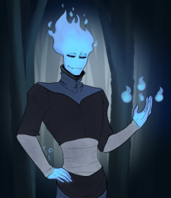 qbanalras:  The Innkeeper.Grillby. Dark wood au.Fire elemental. Monster.Indifferent for humans and witches. Friendly for monsters.Known as a strong, fair warrior who trained many of great soldier. He was Gaster’s Guardian for many centuries. During