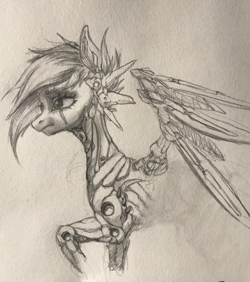 Experimenting with cyberpunk. Redesigned apocalyptic Rainbow Dash