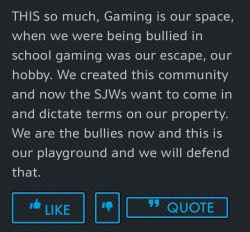 large-gamer-robot:  rasec-wizzlbang:  pondwitch: why even strawman “anti-sjws” when they actually say stuff like this I was right  Honestly its amazing how they’re so willing to admit they’re bullies and still think they’re the “good guys”