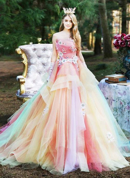 inkxlenses:Romantic Spring Pastel Rainbow Wedding Gowns: Marchesa, Nicole, Joyful Eli, TIGLILY