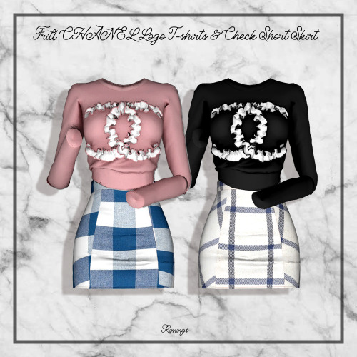 [RIMINGS] Frill CHANEL Logo T-shirts & Check Short Skirt- DRESS- NEW MESH- ALL LODs- NORMAL MAP-