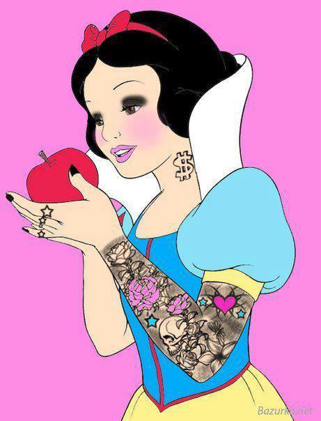 tattooedwomenarebeautiful:  Badass Snow White!!  More like ghetto skank with that dollar sign on her neck.