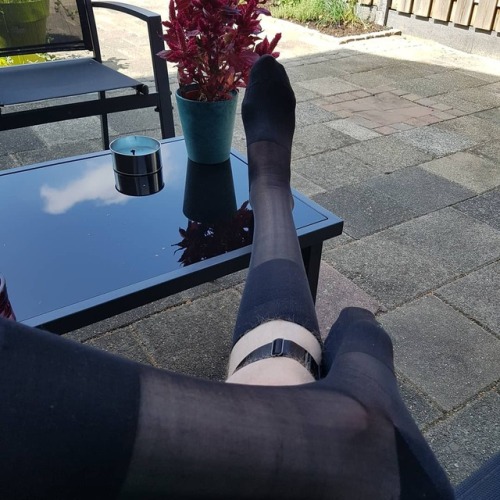 Relaxing in the garden on a horny day… Anybody want to Skype?? With poppers and sheer socks a