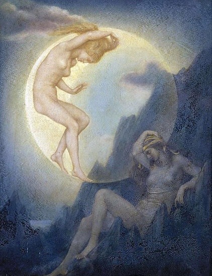 a-little-bit-pre-raphaelite: The Sleeping Earth and Waking Moon, Evelyn de Morgan  Selene, 1880, Alb