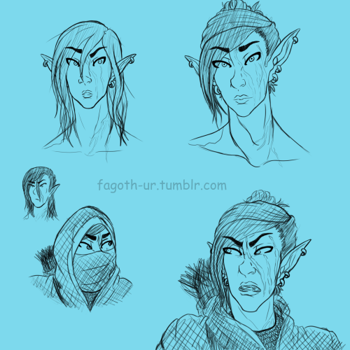 fagoth-ur: some warmup sketches with Natavi! mostly of him after he grew his hair out fully