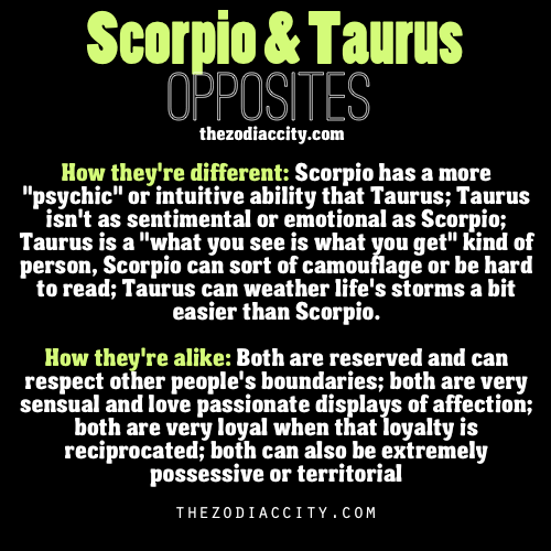zodiaccity:  Zodiac Opposites, Scorpio &amp; Taurus: How they’re alike and