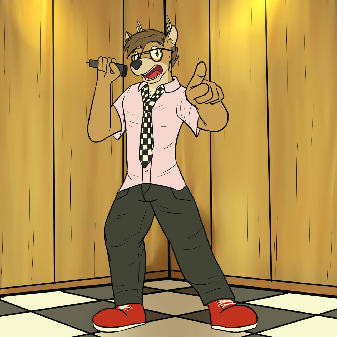 Here we have three guys singing karaoke.