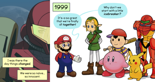 finalsmashcomic:  The Origin of Super Smash Bros. A moment’s silence for all the friendships - and palms - destroyed by this game. It came out only a short while before Smash 64, after all… that’s just too much of a coincidence! ;)  Full image version