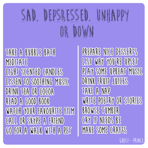 pixiedusthappythoughts:  ghost—prince:  I made a list of self-harm alternatives and distractions!! most will not need many, if any, resources, and certainly not any you won’t have. all sources can be found under the ‘read more’! thank you for
