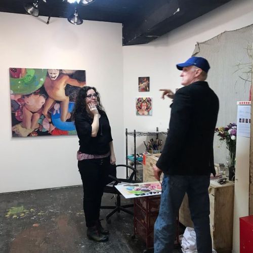 Artist Buket Savci with Gary Giordano in her studio making selections for “Relationship” on now thru