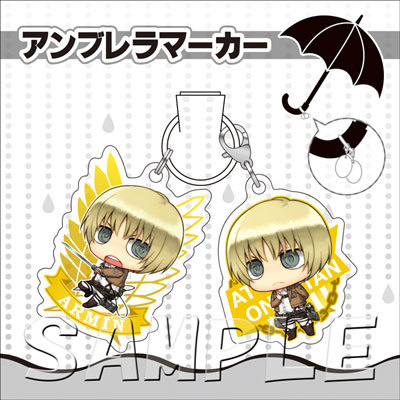snkmerchandise:  News: SnK Slaps Acrylic Umbrella Markers Original Release Date: August 2017Retail Price: 820 Yen each Slaps has unveiled previews of new umbrella markers featuring existing chibi designs (From season 1′s chibi theater extras) of Eren,