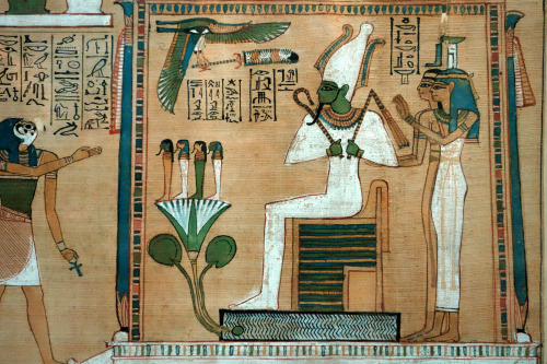 ancientart:  “Heaven shouts, earth trembles In dread of you, Osiris, at your coming!” -Section from the Teti pyramid texts, Utterance 337, translation: Lichtheim. Depictions of Osiris throughout Egyptian art. Osiris is usually identified as the