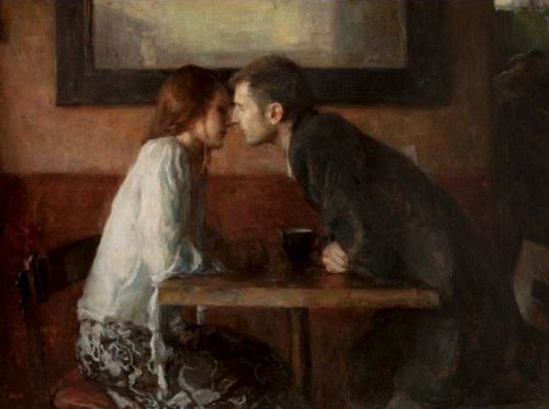 A stolen kiss, by Ron Hicks (1965-…). 