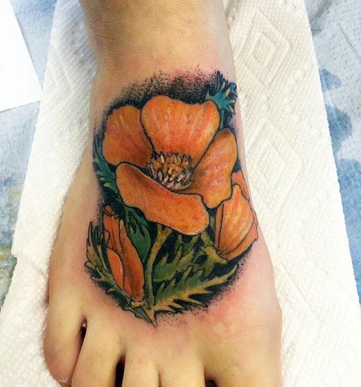 Tattoo uploaded by Alex Wikoff  Poppies by Sophia Baughan via  IGsophiabaughan neotraditional artnouveau color naturalist poppies  flowers SophiaBaughan  Tattoodo