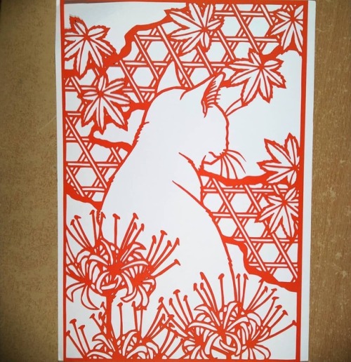 Another cat I donated to the shelter. #cat #feline #kitten #handmade #japanese #red #paper #papercut