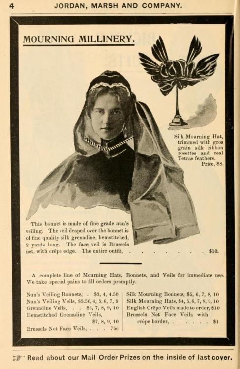 the-art-of-mourning:  1897: Ladies fashion from Jordan, Marsh and Company Source 