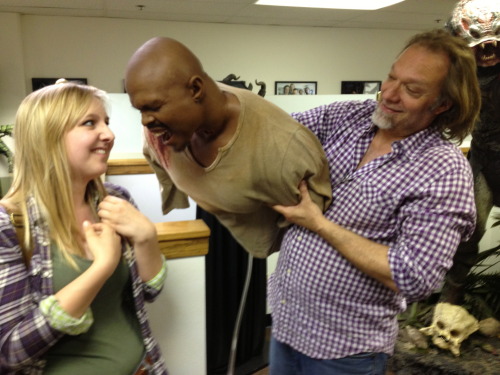 carol-on:  Photo collection from when I toured Greg Nicotero’s offices and workshop last year. (1) Panorama of Greg’s office, (2) Posing with replicas of Michonne’s pets, (3) In-progress replica of the Well Walker, (4) Greg trying to make bitten