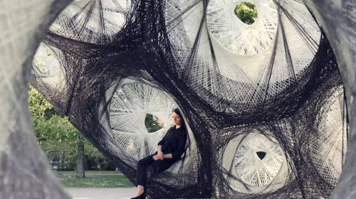 staceythinx:  The ICD ITKE Research Pavilion was woven by robots in a manner similar to the Elytron, a protective shell for beetles’ wings and abdomen. It is the result of a collaboration between several different university departments.