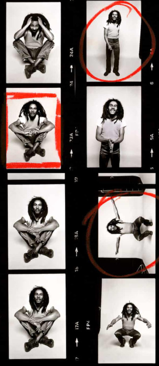 vintage-soleil:Contact sheet of reggae legend Bob Marley shot in photographer Allan Ballard’s Primro