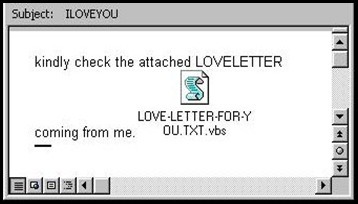 oldwebtreasure:The ILOVEYOU virus, also known as LoveLetter or LoveBug, was one of the earliest bugs