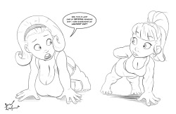 jklind:  Sketch commission for Christopher Brown - his gnome, Teddi, doing pushups with Daisy
