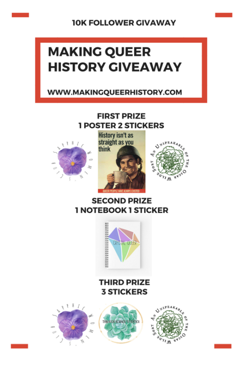 makingqueerhistory:[Image: White background with black text on top saying “10k follower giveaway”, a
