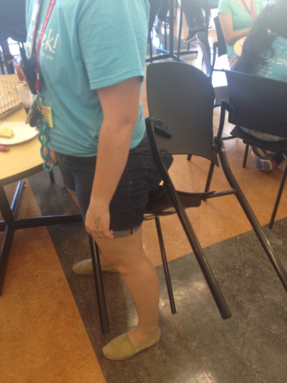 I’m at camp, and the chairs keep getting stuck on my pockets, with or without things in them. This time I got up and I took the chair with me. This is what I mean by misadventures having this booty.