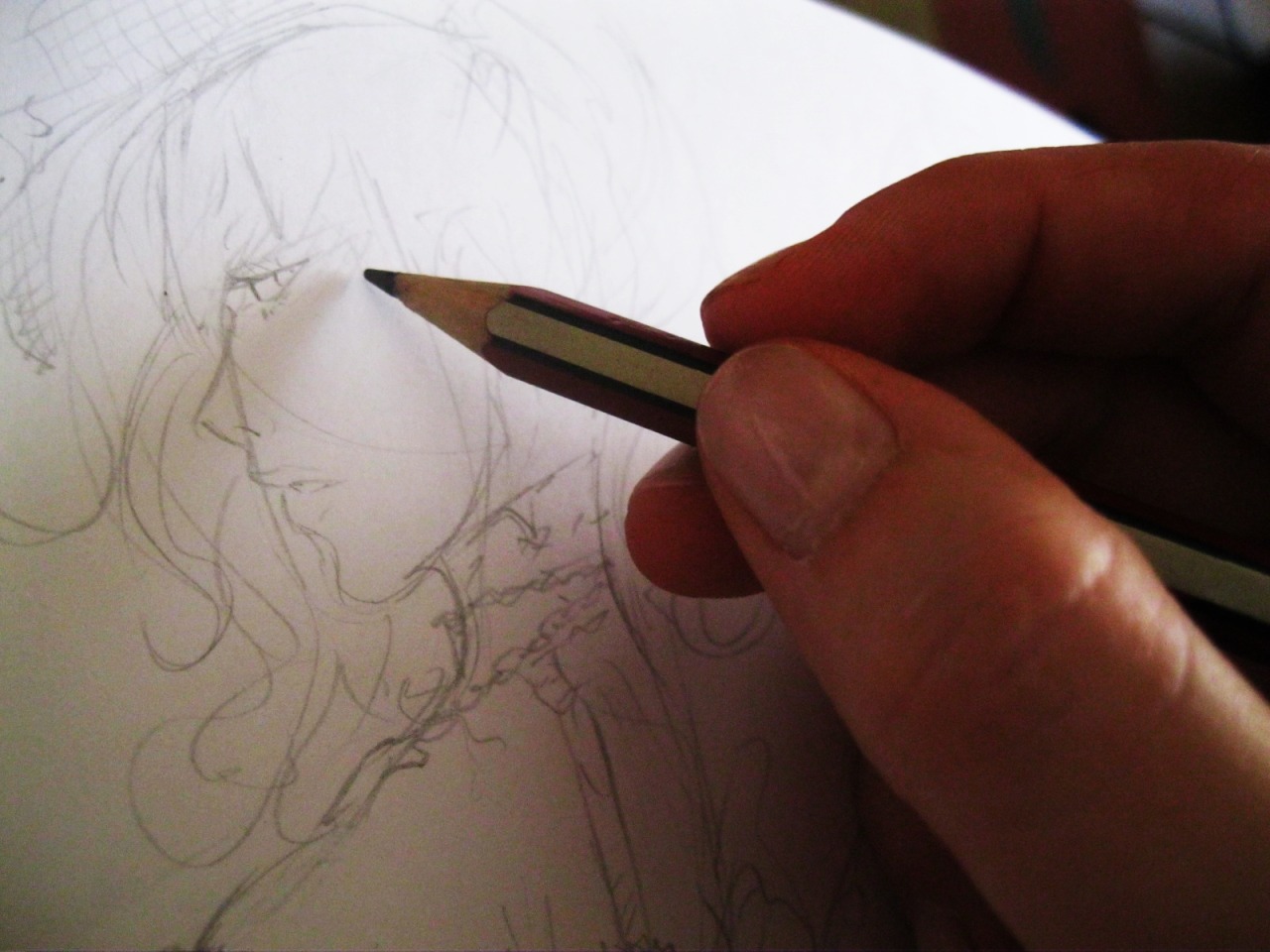 Some sketches, the girl in pencil is Aurea (oc) and the girl with colour and the