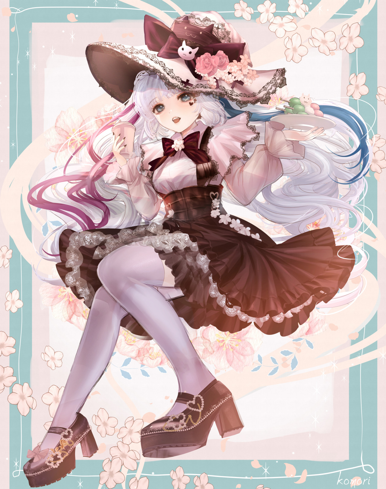 女の子 イラスト 創作 少女 絵 お花見魔女 全身版 Cherryblossom Witch