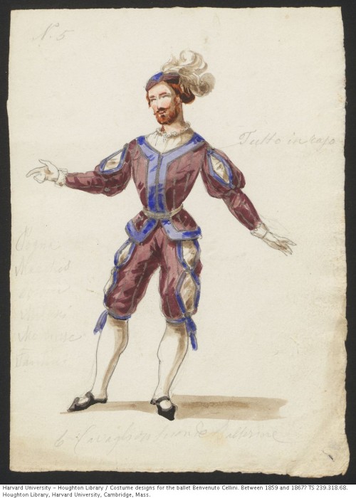 Costume designs for the ballet Benvenuto Cellini, ca. 1860.TS 239.318.68Houghton Library, Harvard Un