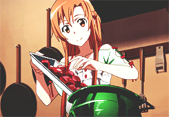 ohayocelestia:  Cooking with Asuna ヾ(●⌒∇⌒●)ﾉ 