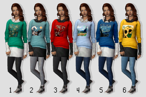 xwhitepolar:LIFE IS ART - Recolors of @whysim‘s 4t2 Diana sweater dress6 recolors of this lovely mes