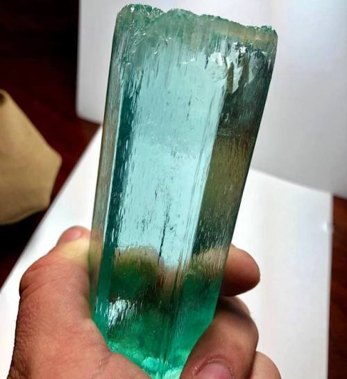 geologyin-blog: Beryl Var. Aquamarine from Medina pegmatite field,Minas Gerais, Brazill Photo: prope