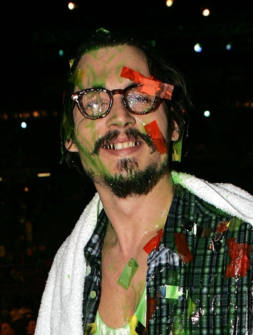Behind the Scenes: A happy slimed Johnny Depp, 17 years ago, on April 2, 2005, after featuring and b