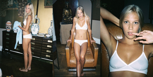americanapparel:  Michaela in the Fine Tricot Bralette, Smooth Hipster Brief and Easy Jean. Fall 2012.