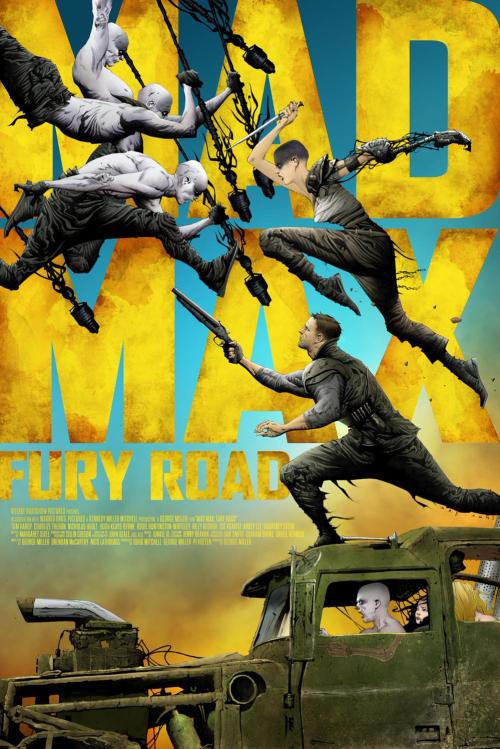 itsbrittality:  xombiedirge:  Mad Max: Fury Road by Jae Lee   24″ X 36″ screen prints, numbered regular edition of 20 and variant edition of 20 which also features chrome foil inks. Private commission, NFS.  These are awesome! 