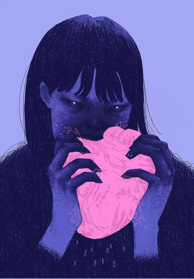 a monster girl bites into a human heart