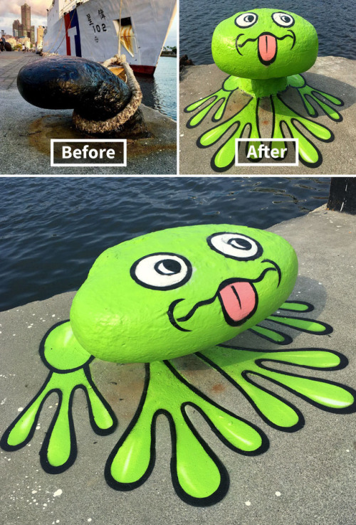 genatrius: fluffy-critter:edensmidian:pr1nceshawn: Street Art: Before & After. I love thes