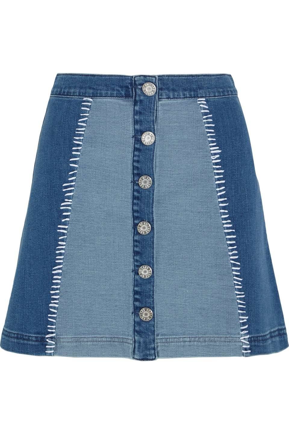 Patchwork stretch-denim mini skirt